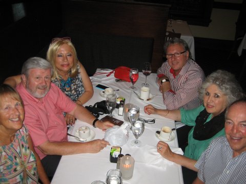 Arthur's birthday meal  -  left to right Mary Tavenner Walker, Pete, John Walker, Hilary, Yvonne and Arthur.